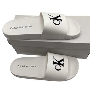 Calvin Klein Women's Arin Slide Sandals White Size 10 MCasual Summer